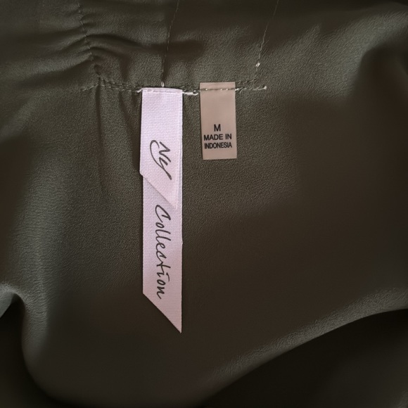 NY COLLECTION Lace Trim Blouse Olive Green Medium - Picture 12 of 14